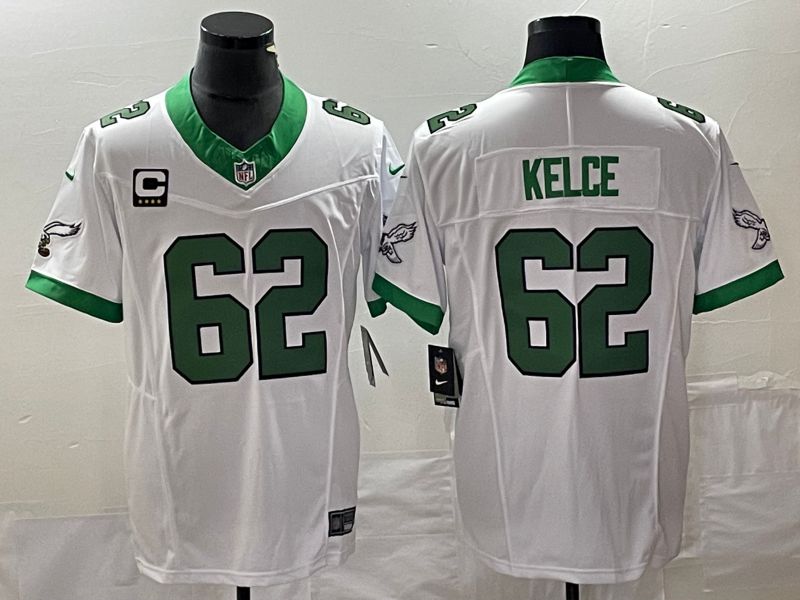 Men Philadelphia Eagles #62 Kelce White Nike Throwback Vapor Limited NFL Jerseys